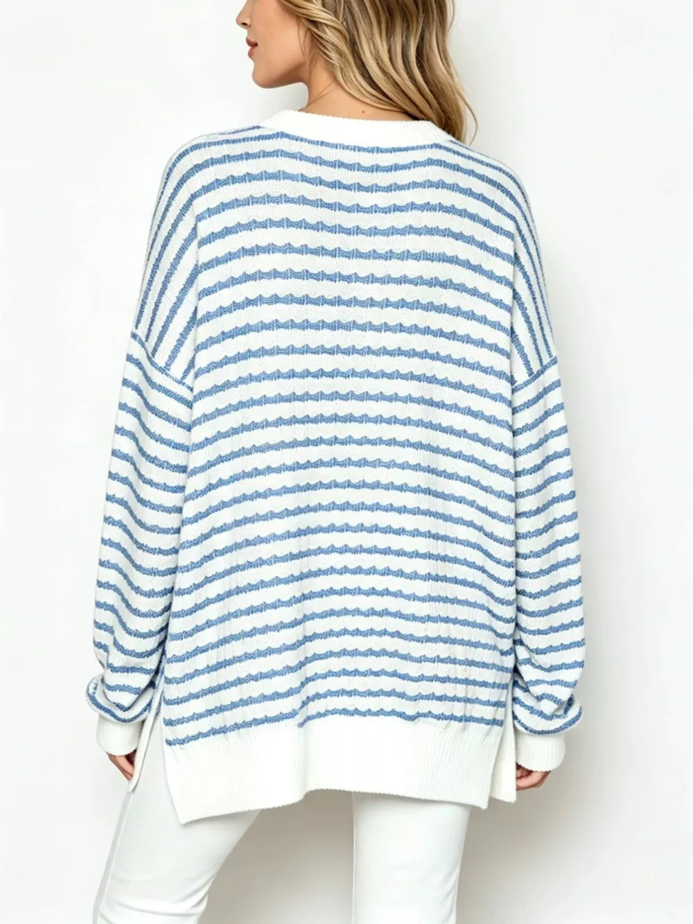 Oversized Striped Crew Neck Sweatshirt, image 2