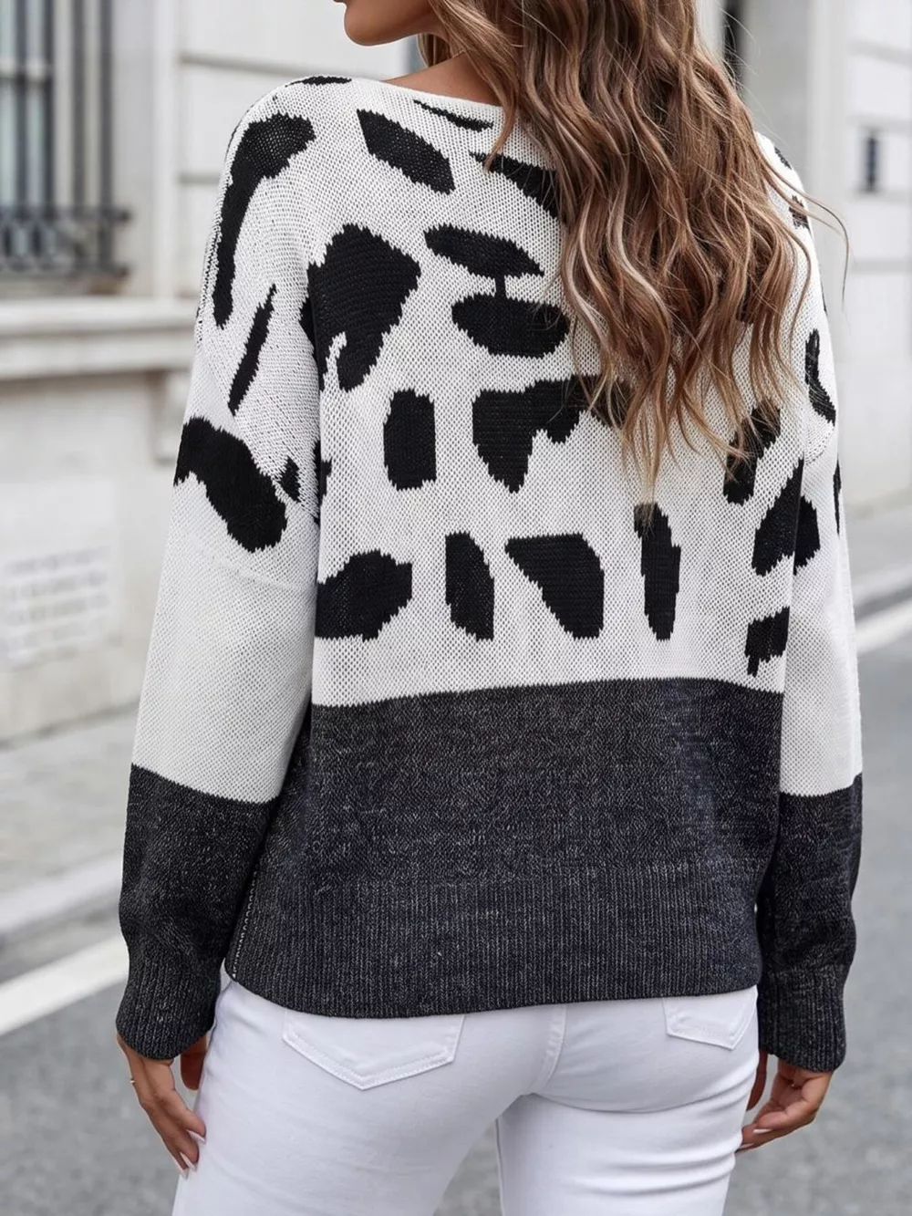 Full Size Leopard One Shoulder Sweater Plus Size, image 2