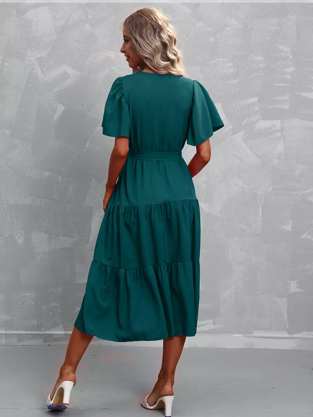 Flutter Sleeve Tiered Midi Dress, image 14