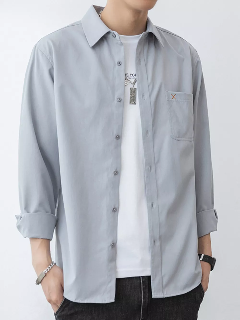 Men's Plus Size Button Up Long-Sleeve Shirt, image 2