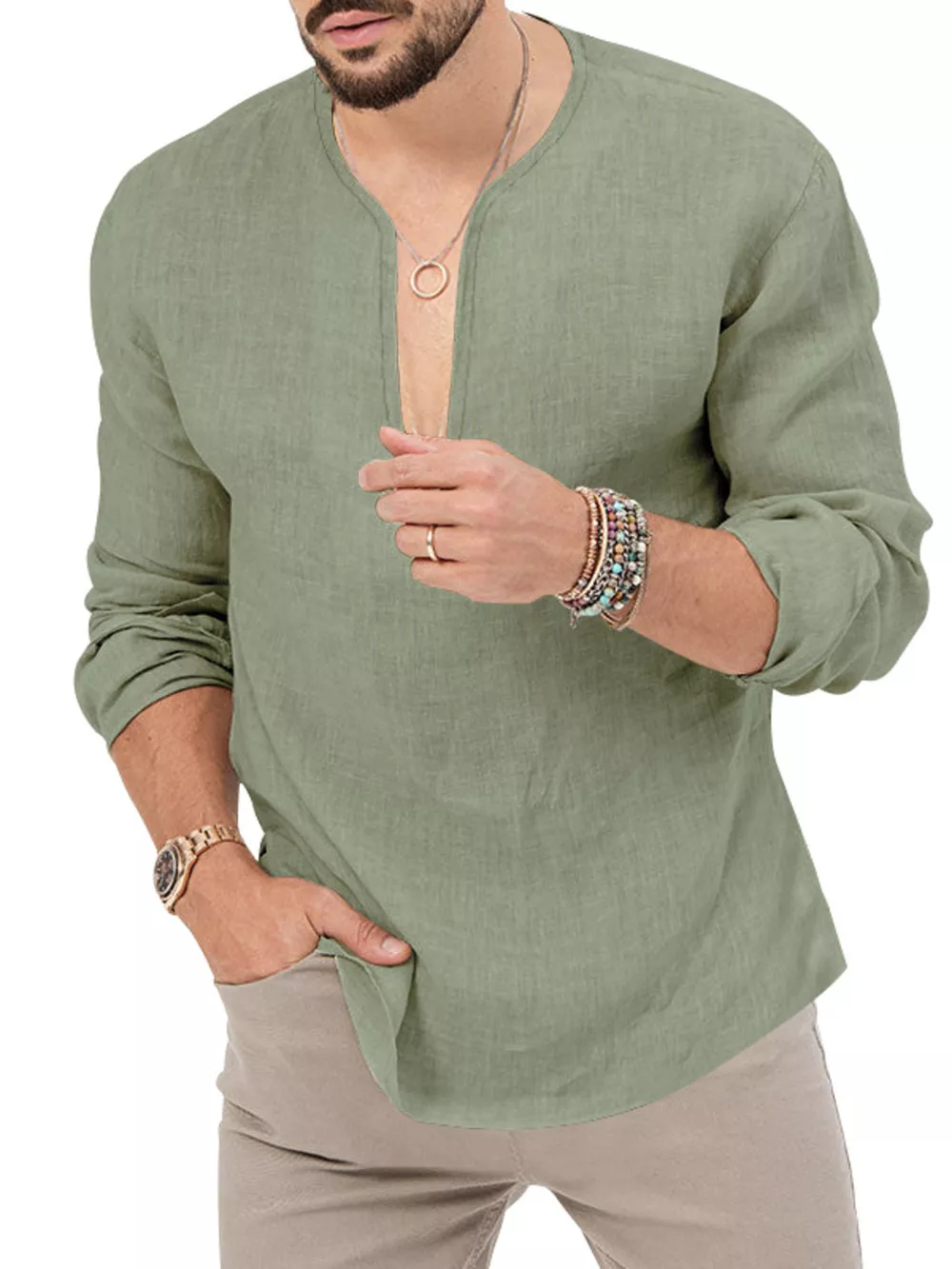 Men's Full Size Slim Fit Long Sleeve Blouse Plus Size, image 14
