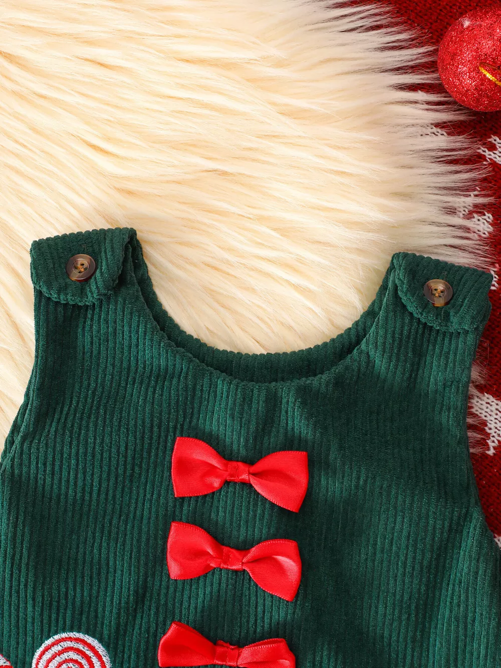 Children's Christmas Striped Bodysuit and Dress Set with Headband, image 3