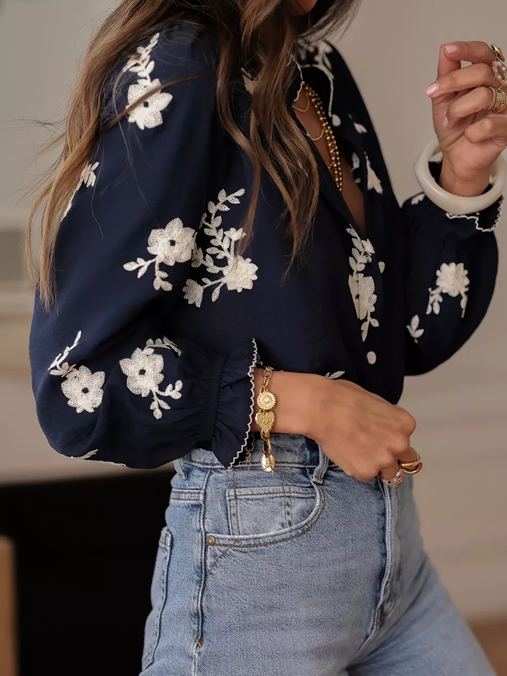 Floral Embroidered Long Sleeve Shirt, image 7