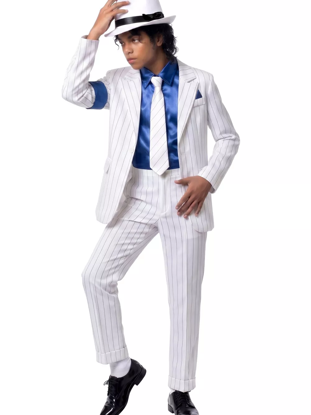 Children's Halloween Striped Suit Costume 5 Piece Set with Shirt and Fedora & Tie, image 3