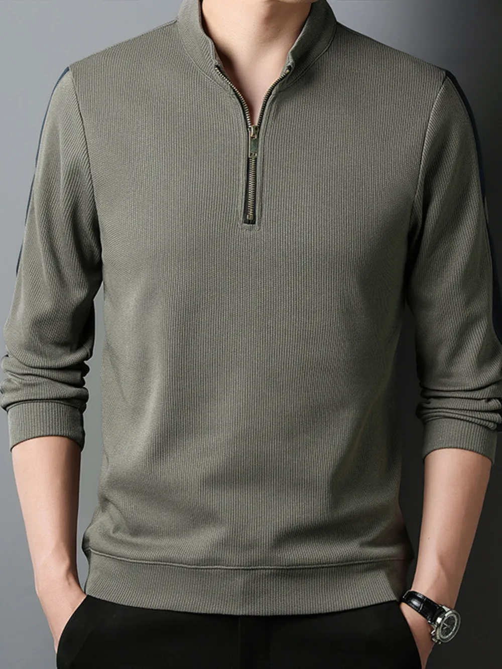 Men's Plus Size Quarter Zip Long Sleeve Polo, image 4
