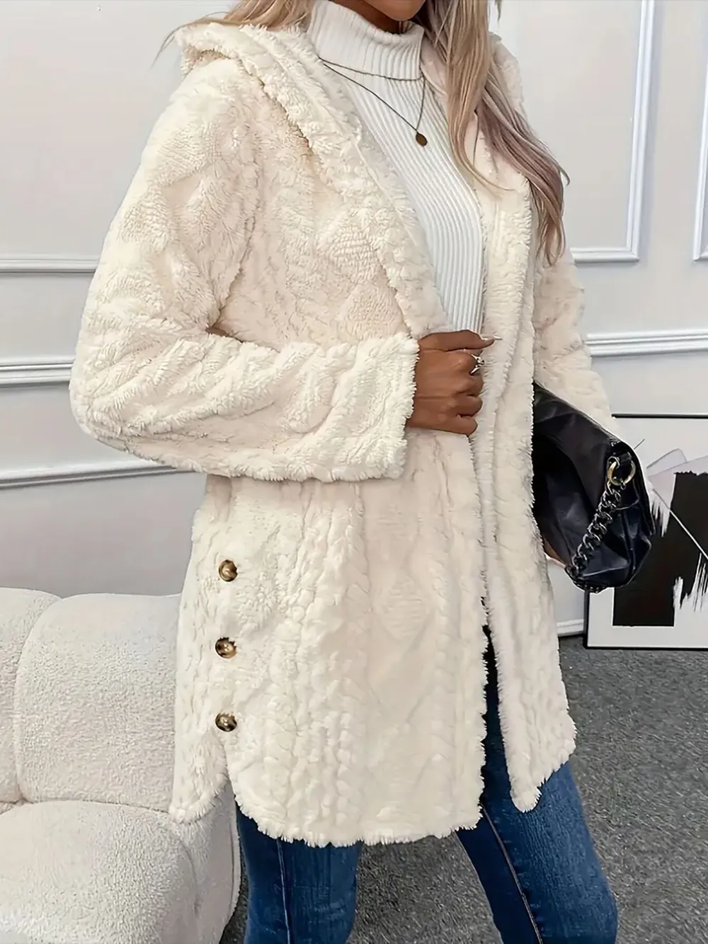 Faux Fur Teddy Coat with Button Front, image 5