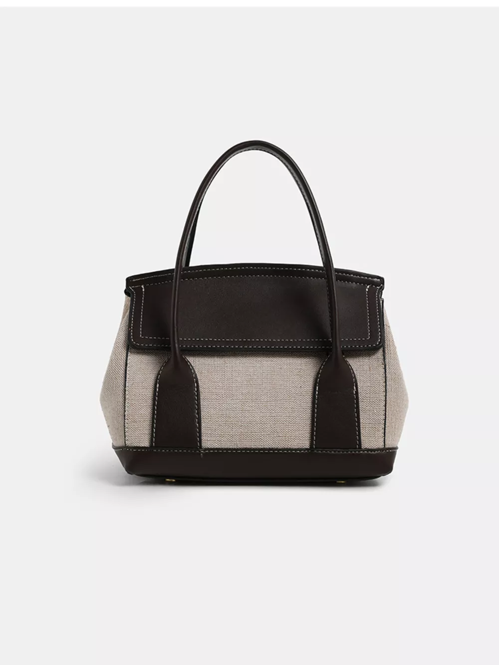 Minimalist Two-Tone Canvas and Leather Structured Handbag, image 3