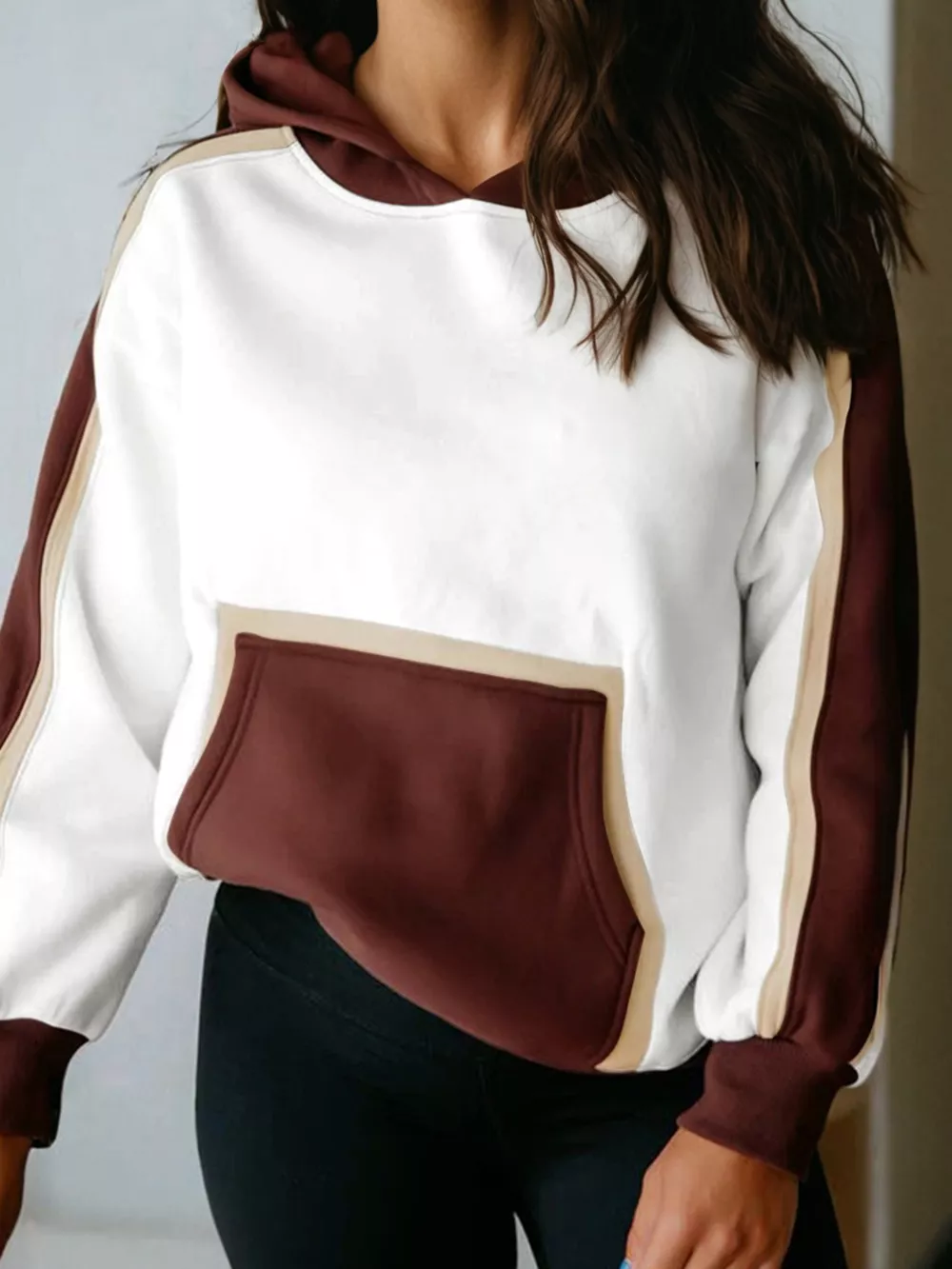 Color Block Patchwork Hooded Sweatshirt, image 3