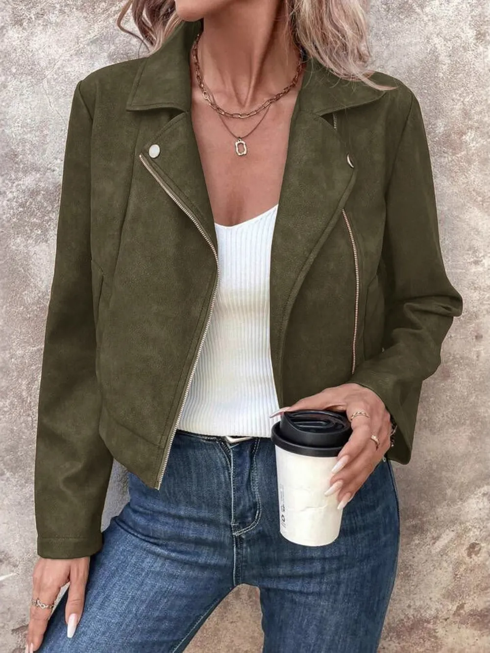 Zip Up Suede Cropped Moto Jacket, image 13