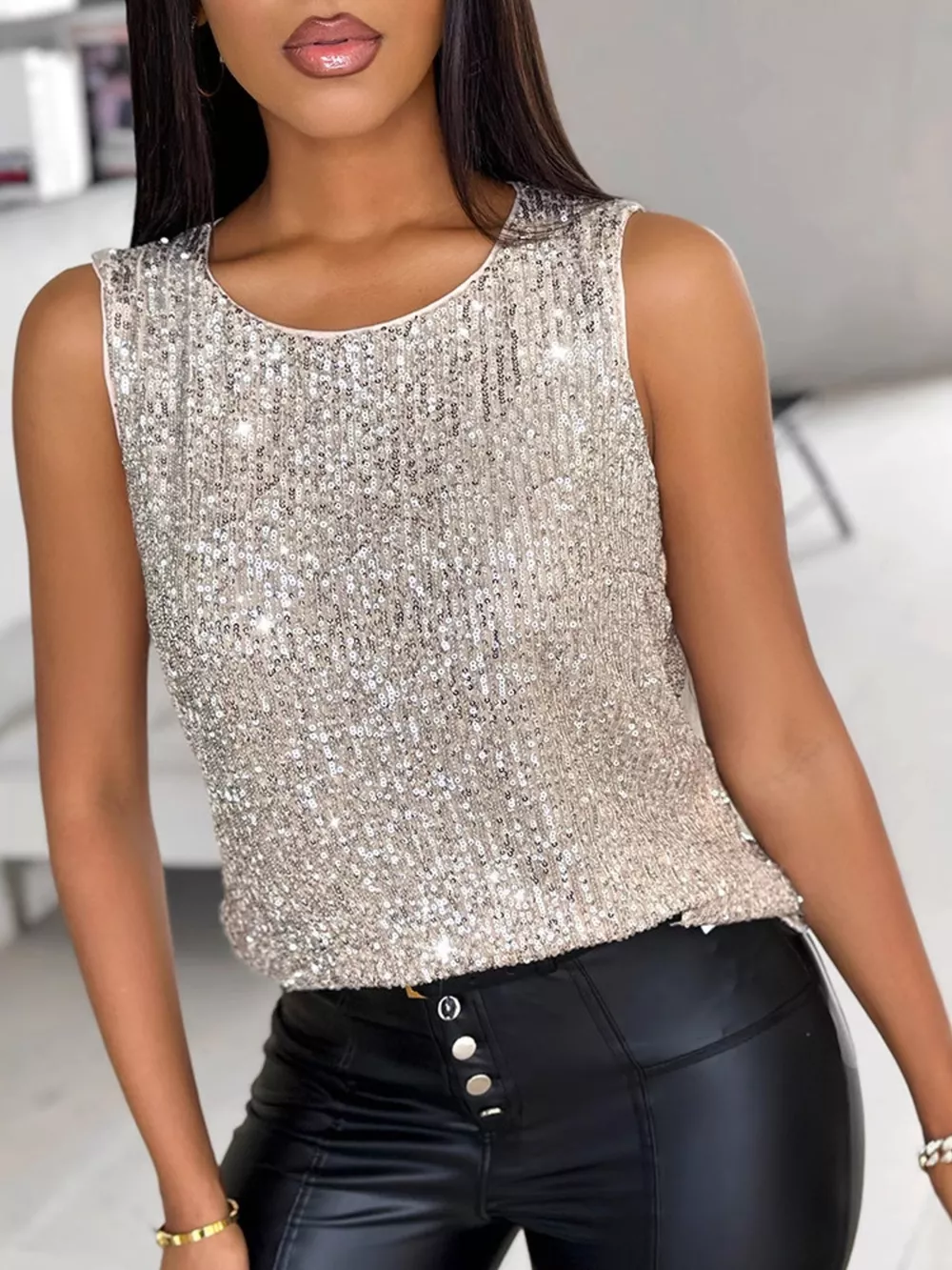 Sequin Round Neck Tank Top, image 9