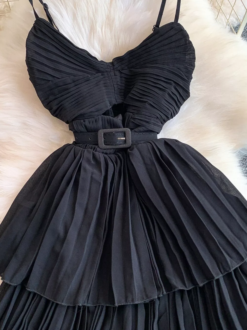 Pleated Layered Spaghetti Strap Midi Dress, image 23