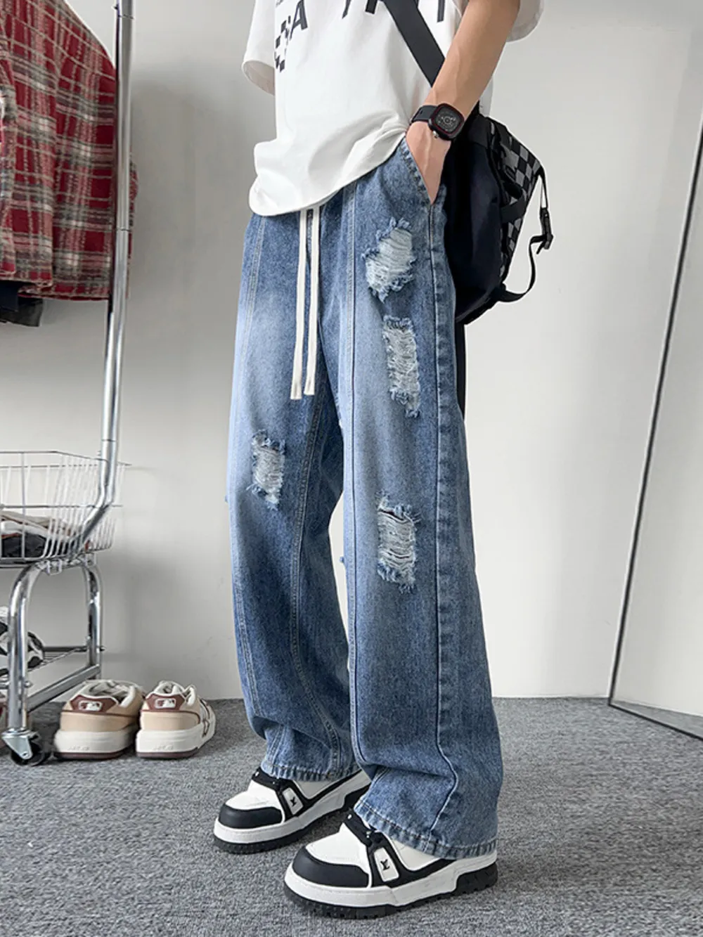 Men's Full Size Distressed Wide Leg Jeans Plus Size, image 2