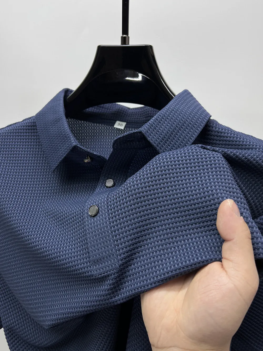 Men's Plus Size Waffle Knit Short Sleeve Polo, image 11