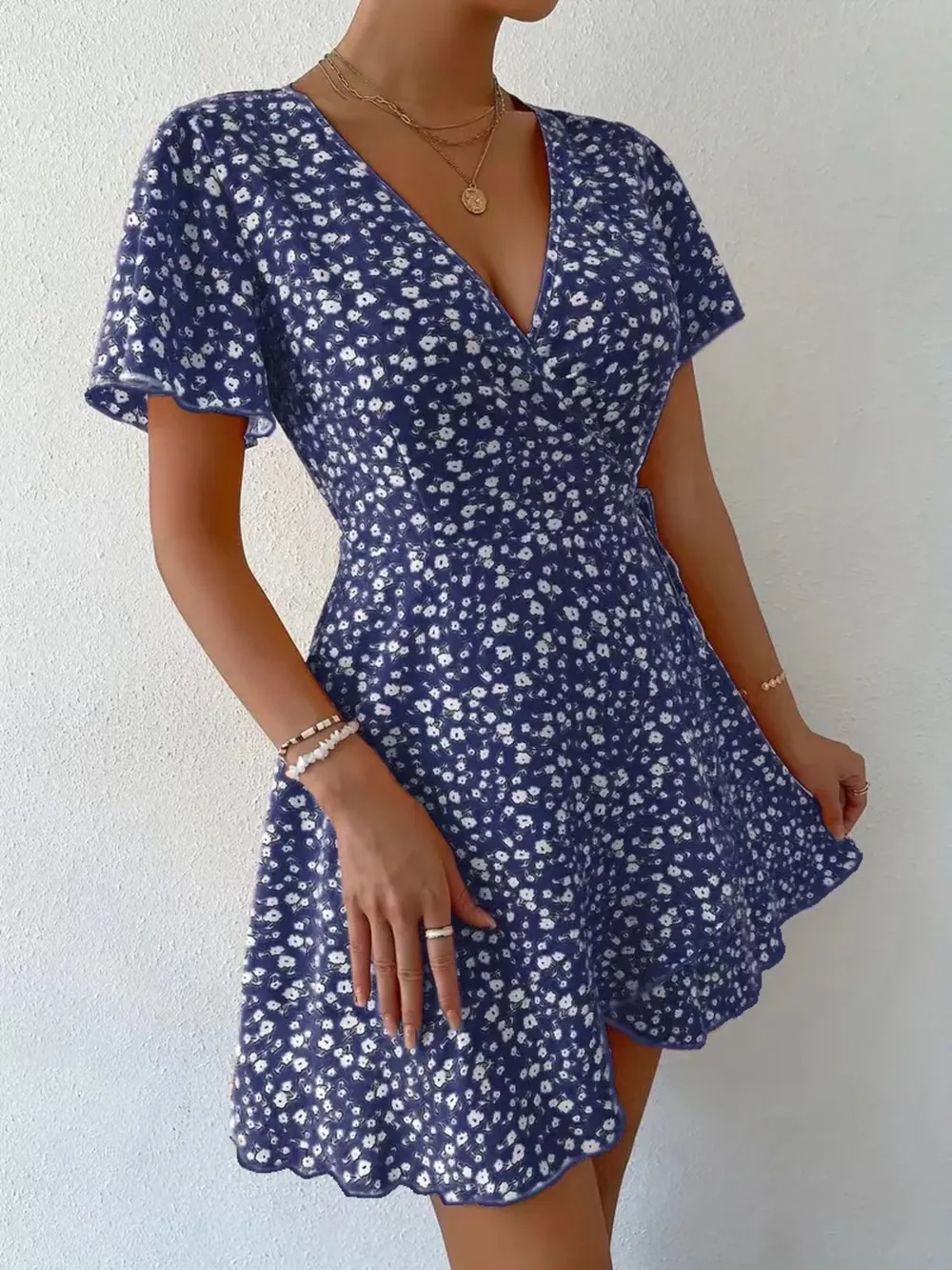 Floral Flutter Sleeve Wrap Mini Dress, image 10