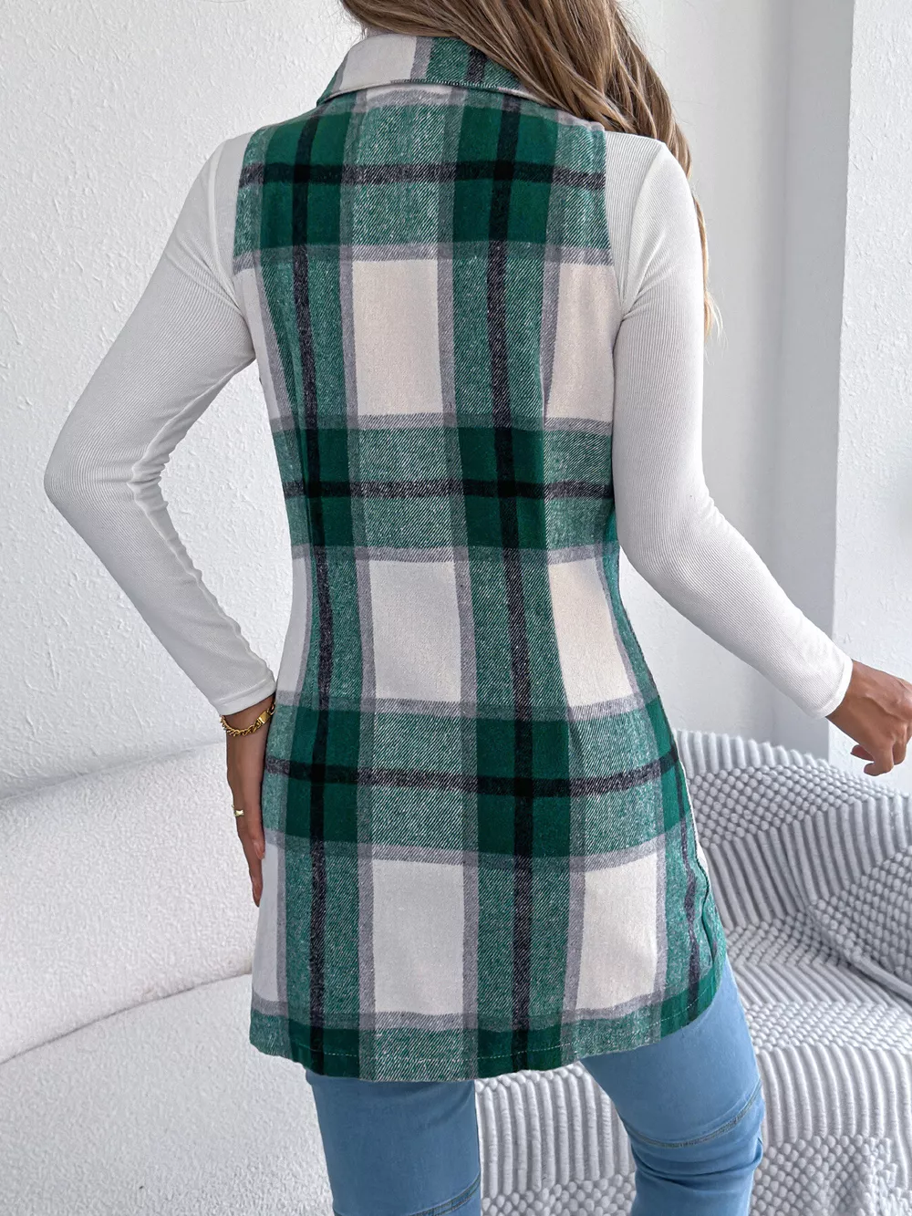 Plaid Double-Breasted Vest Coat, image 14
