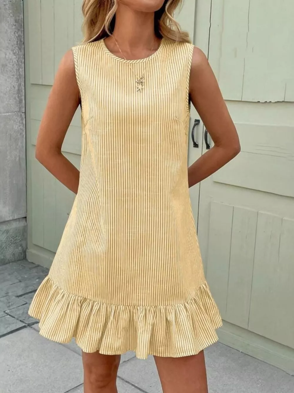 Sleeveless Striped Ruffle Hem Mini Dress, image 6
