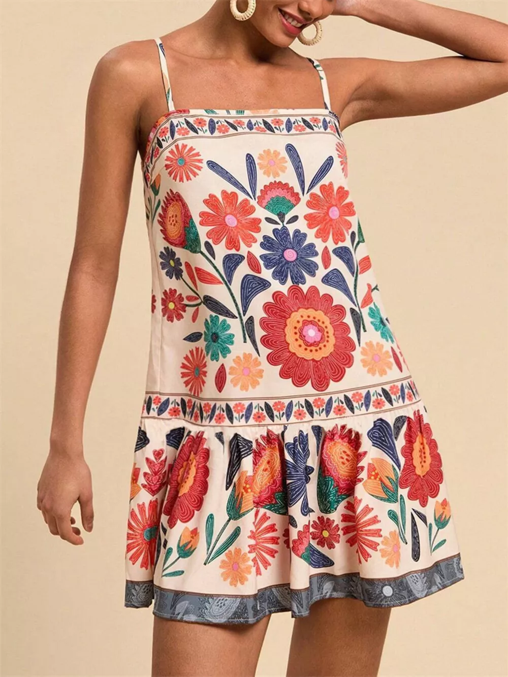 Printed Spaghetti Strap Mini Dress, image 6