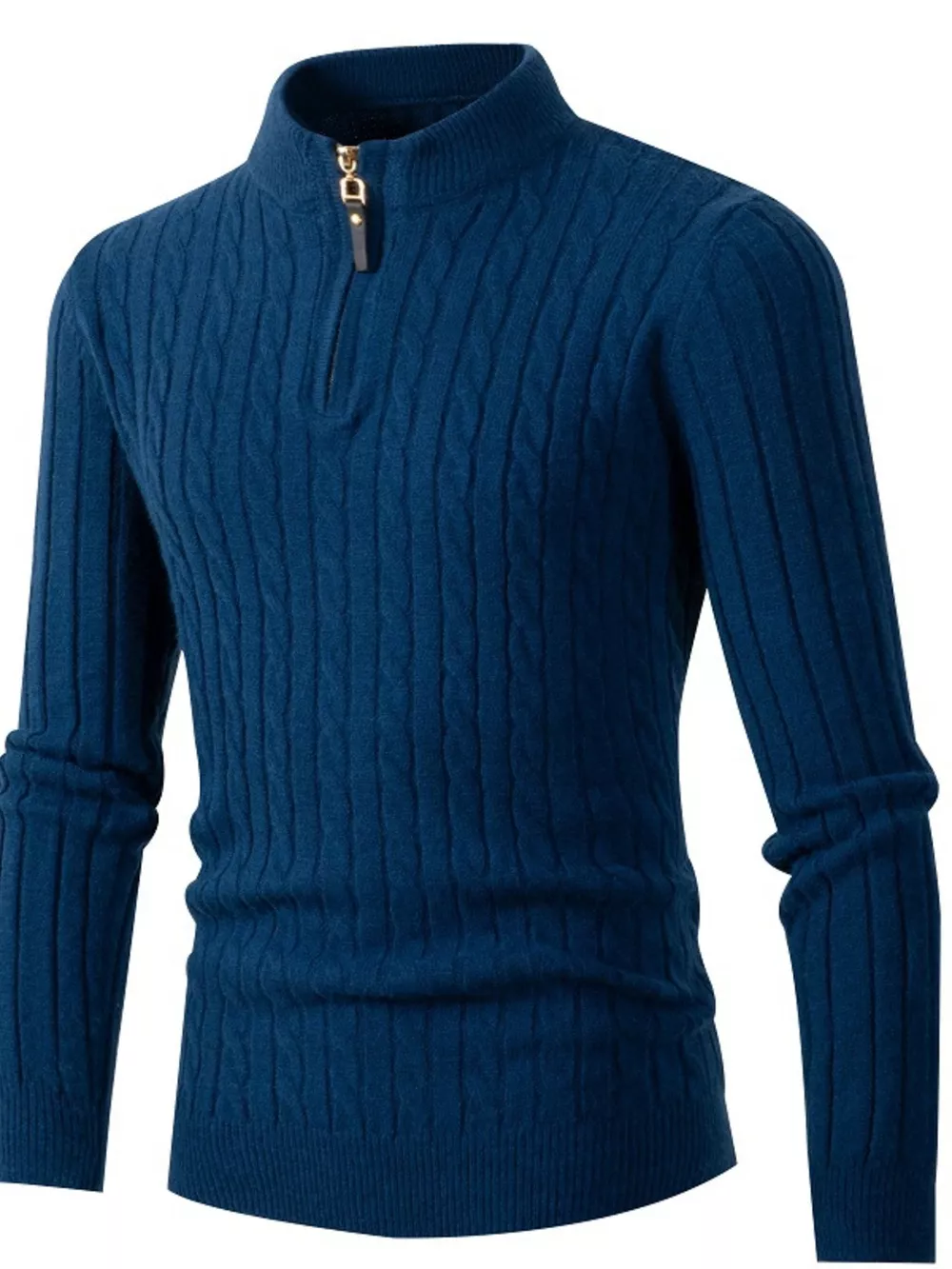 Men's Full Size Slim Fit Cable Knit Half Zip Sweater Plus Size, image 3