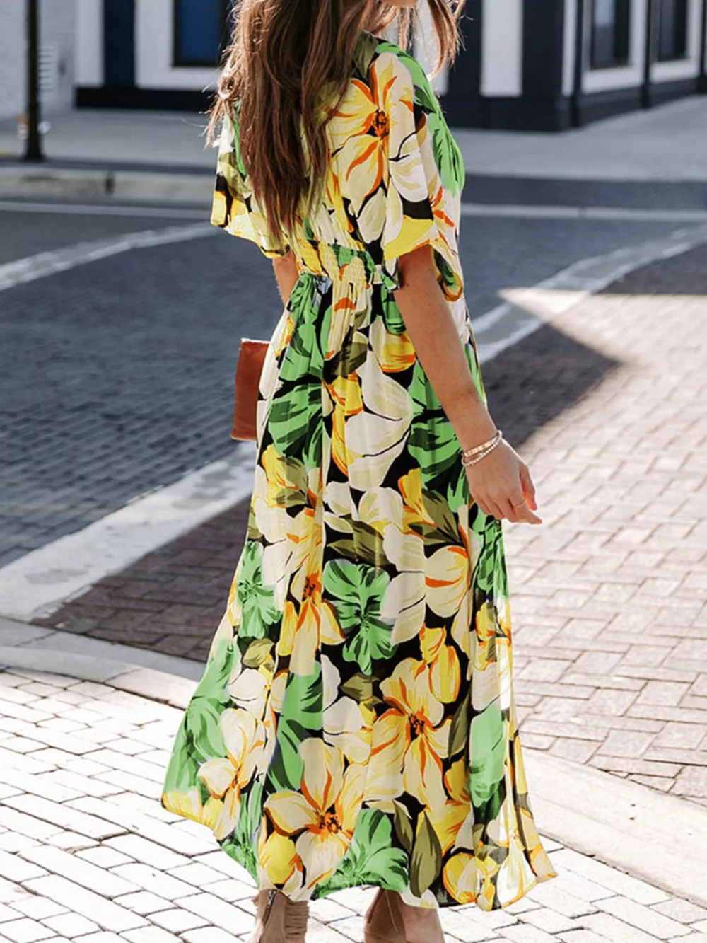 Floral Print V-Neck High Slit Maxi Dress, image 8