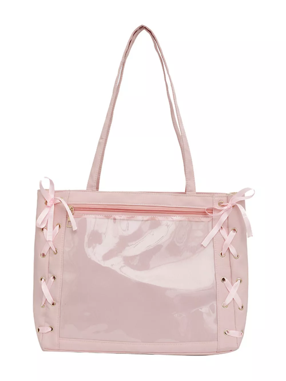 Lace-Up Trim Clear Panel Shoulder Bag, image 13