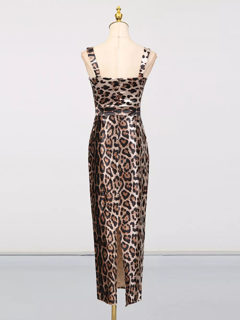 Leopard Print Bodycon Back Slit Midi Dress, image 4