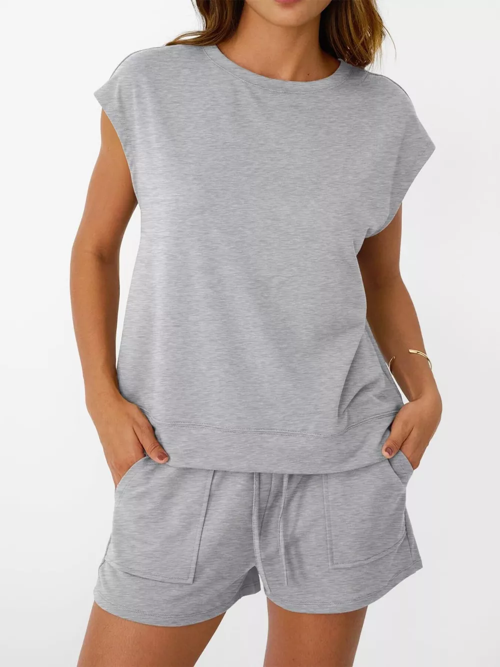 Round Neck Cap Sleeve Top and Shorts Set, image 11