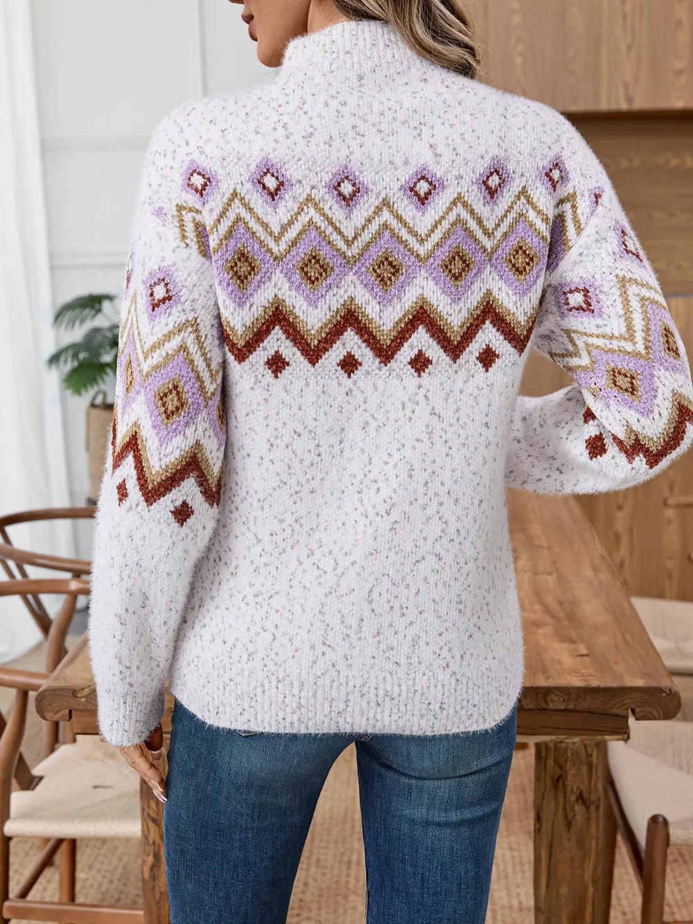 Geometric Mock Neck Long Sleeve Sweater, image 4
