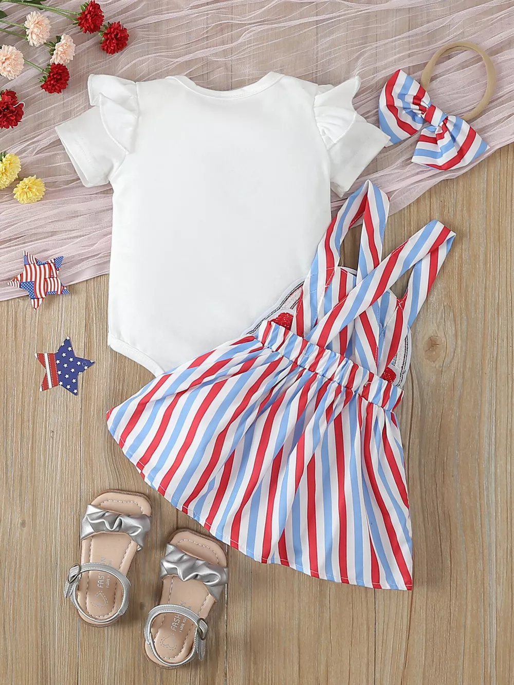 Children's Ruffled Bodysuit & Patriotic USA Overall Dress & Headband Set, image 5