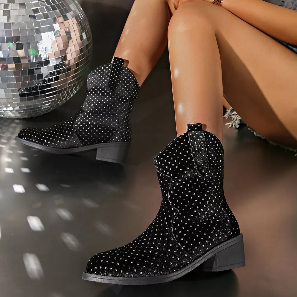 Sparkling Point Toe Block Heels Boots, image 4