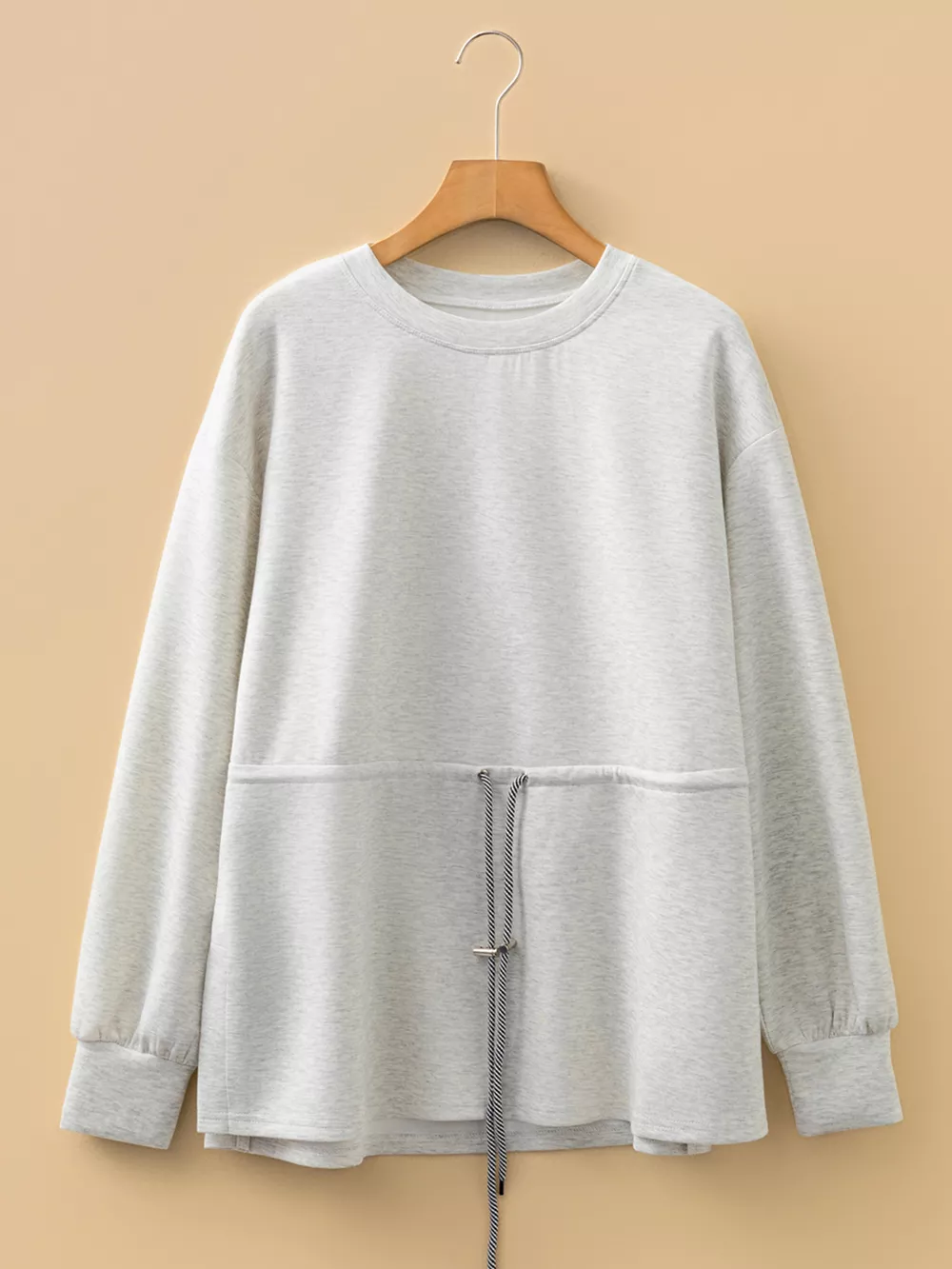 rawstring Waist Tunic Solid Sweatshirt, image 7