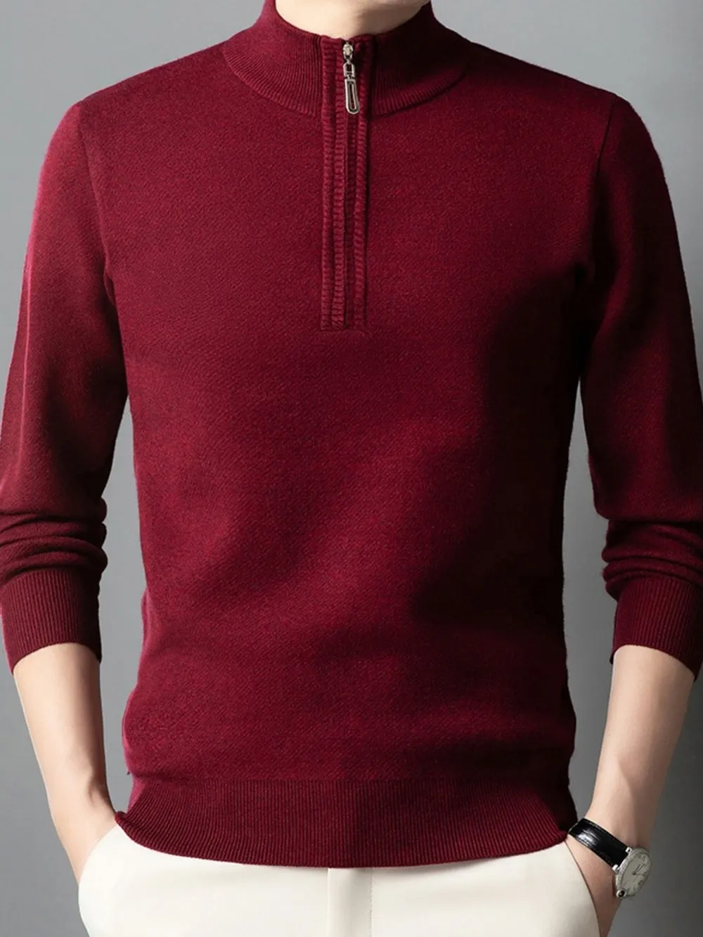 Men's Plus Size Quarter-Zip Long Sleeve Sweater, image 7