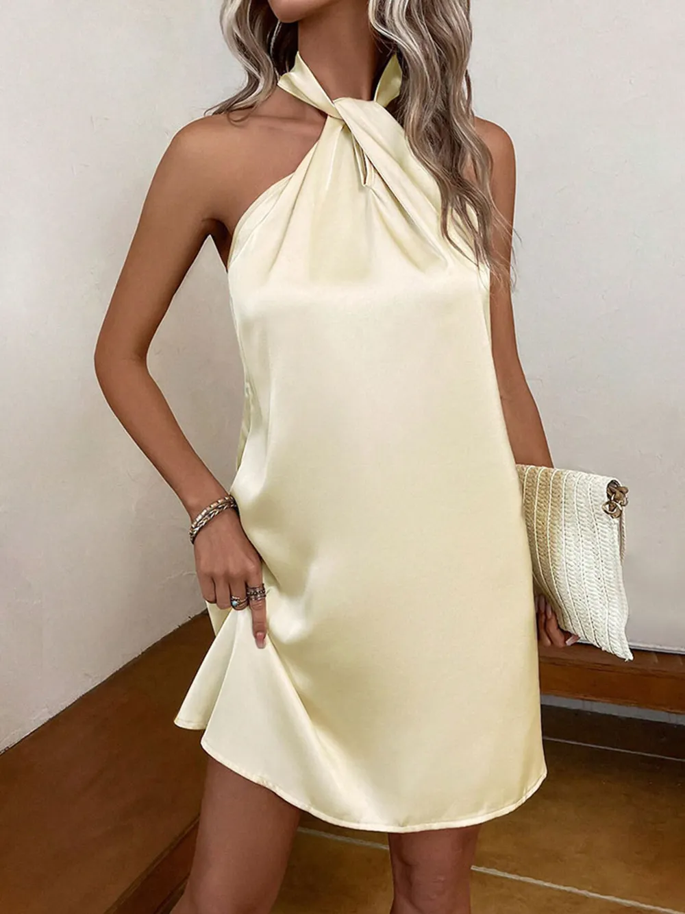 Halter Neck Satin Mini Dress, image 6