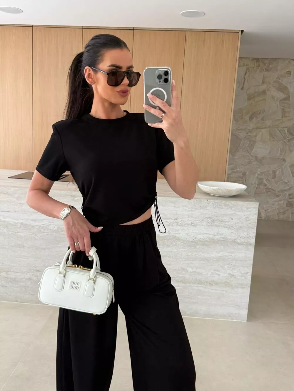 Drawstring Crop Top and Wide-Leg Pants Set, image 8