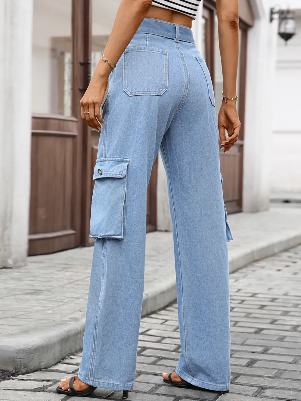 High-Waisted Multi-Pocket Cargo Jeans, image 14