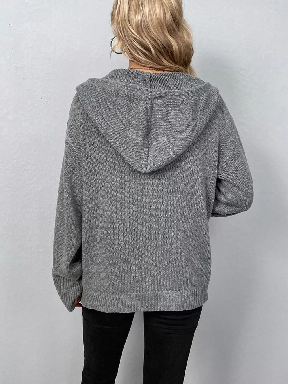 Cozy Knit Hooded Button-Down Cardigan, image 10
