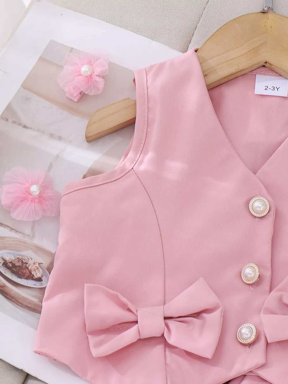 Children's Bow Button Up Vest and Skirt Set, image 3