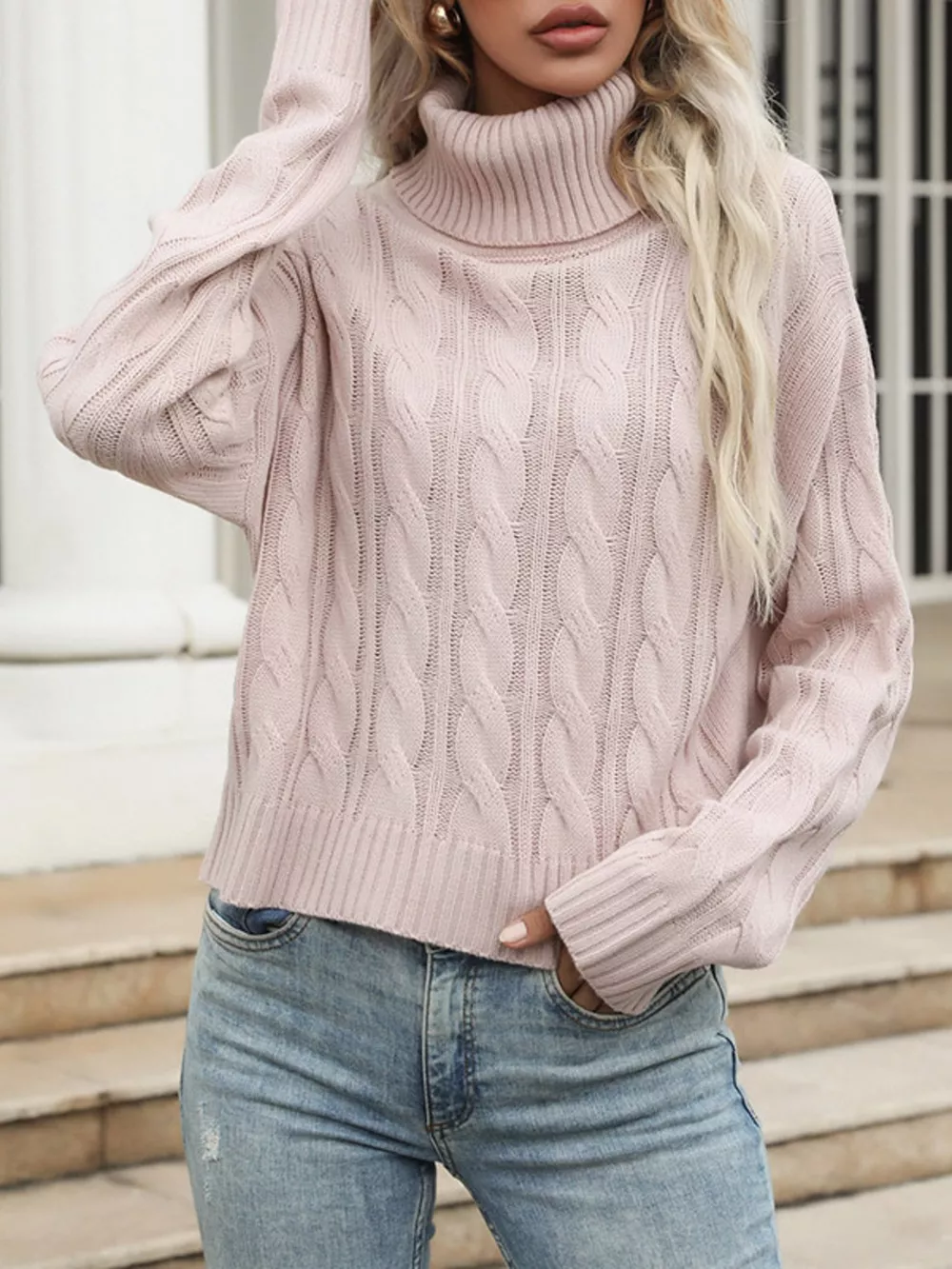 Cable Knit Turtleneck Sweater, image 3
