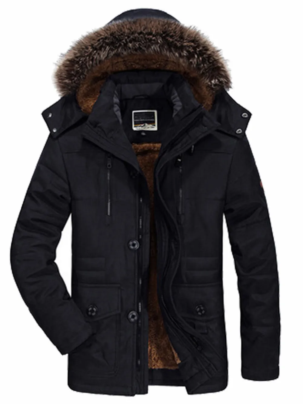 Men's Plus Size Warm Fur Hooded Winter Coat, image 4
