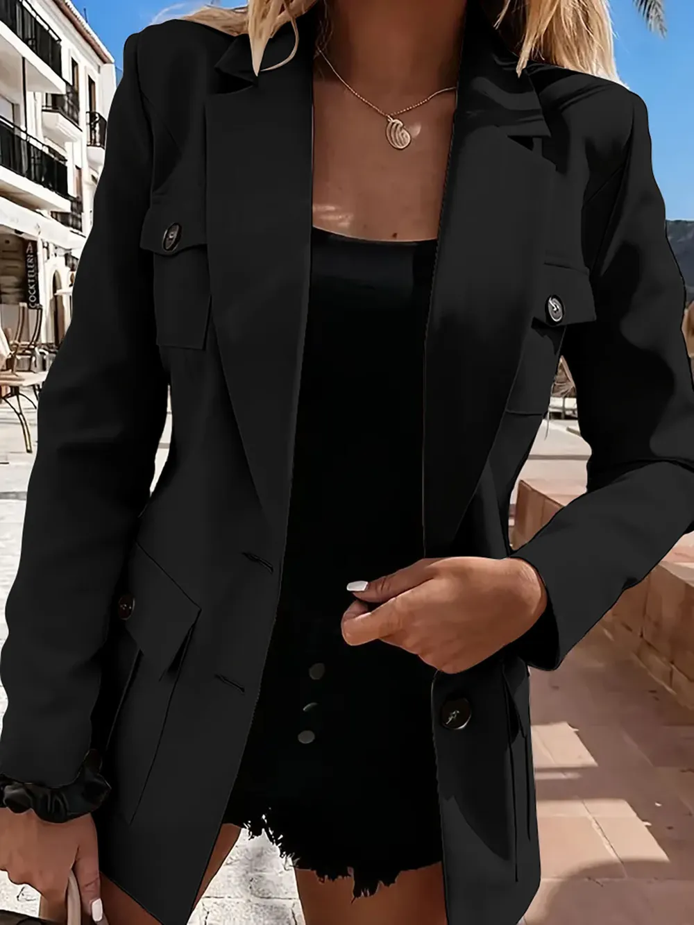 Lapel Collar Long Sleeve Blazer, image 10