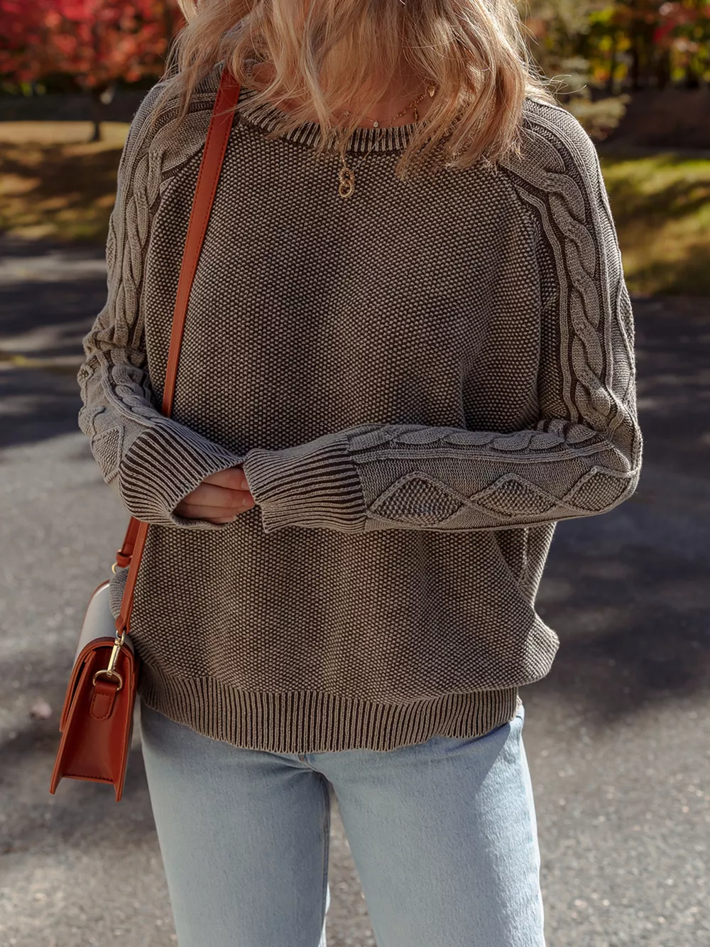 Contrast Cable Knit Sleeve Casual Sweater, image 10