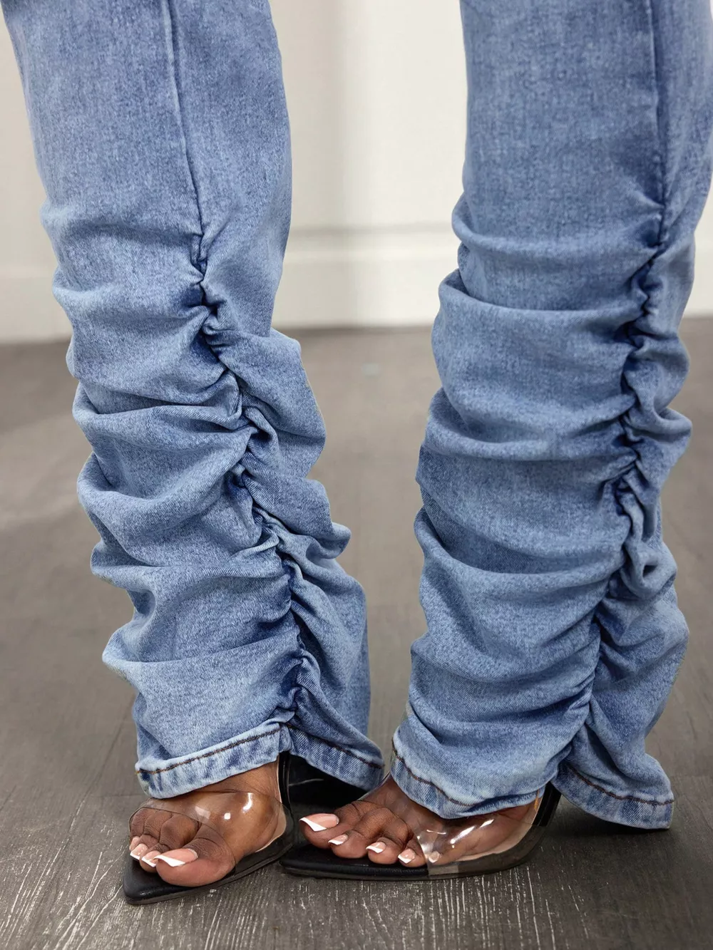 High-Waisted Distressed Stacked Hem Jeans, image 5