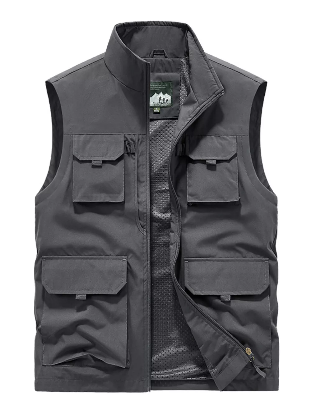 Men's Plus Size Multi-Pocket Zip Up Vest Coat, image 5
