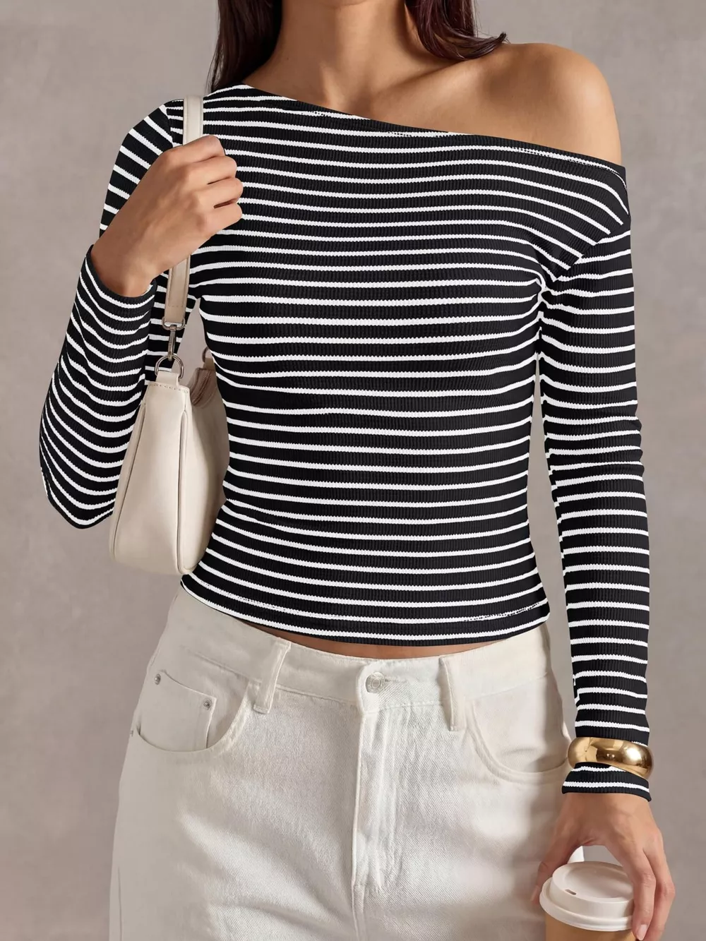 Striped Ribbed Long Sleeve T-Shirt, image 2