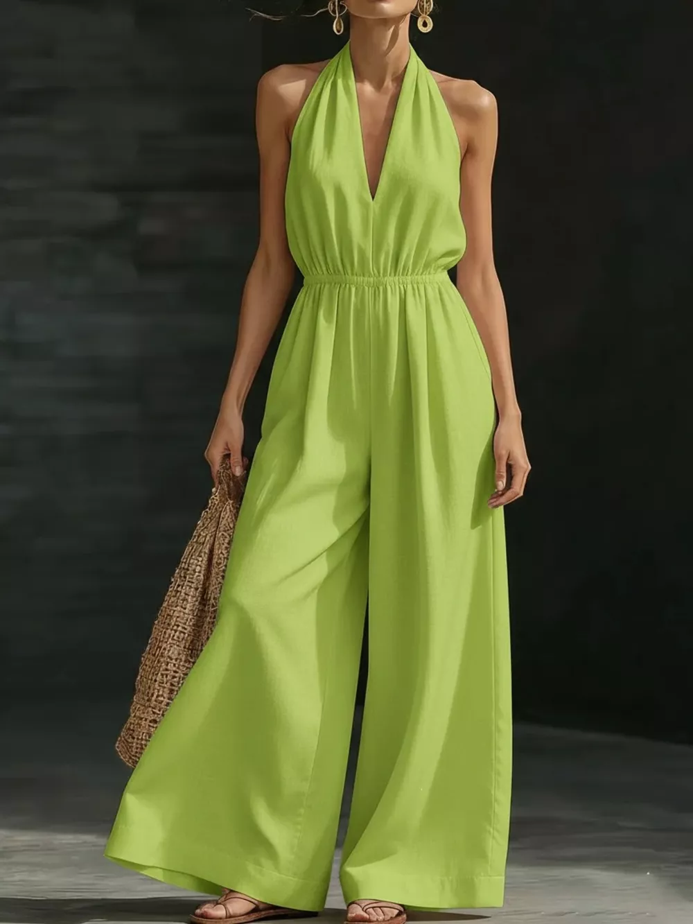 Full Size Halter Neck Wide-Leg Jumpsuit Plus Size, image 8