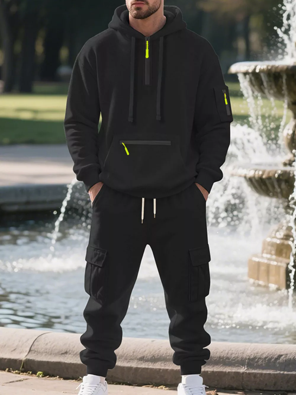 Men's Plus Size Tactical Cargo Hoodie and Jogger Set