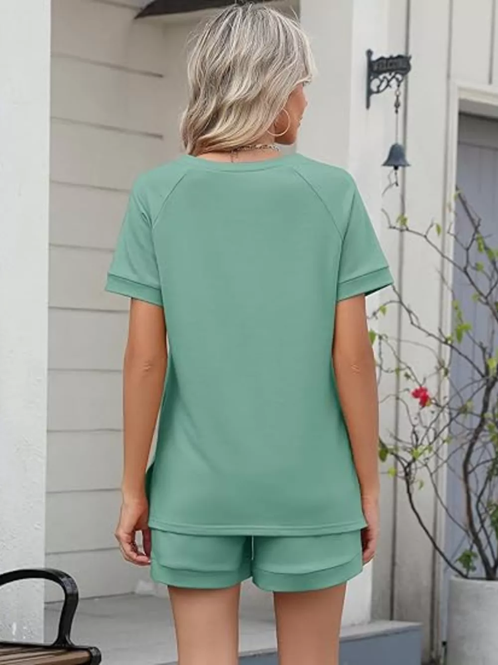 Solid Color Short Sleeve Top and Shorts Two-Piece Set, image 25