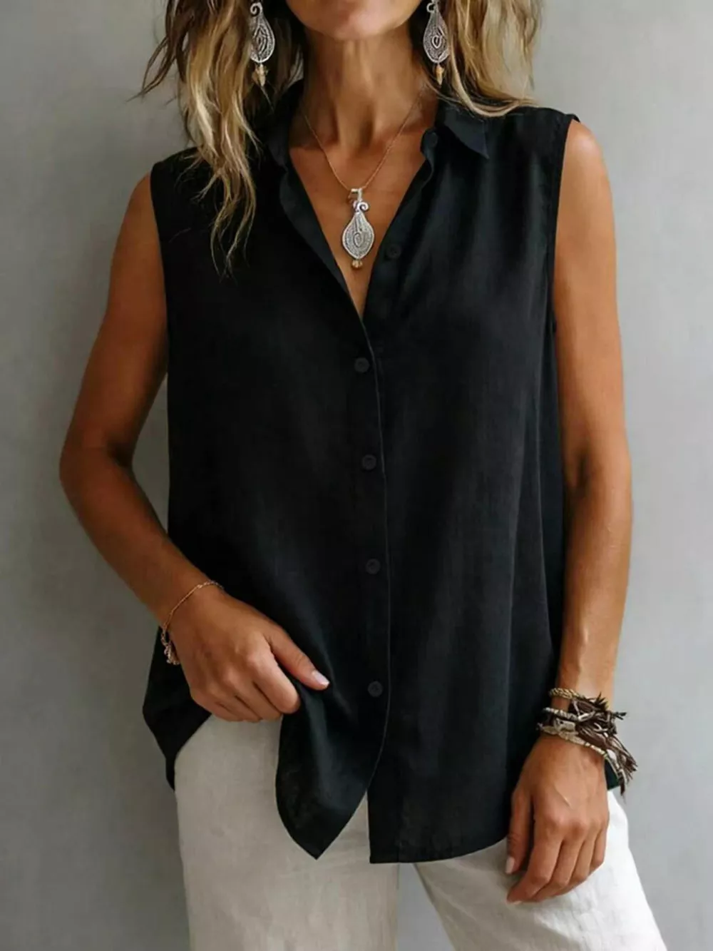 Sleeveless Button-Down Shirt, image 8