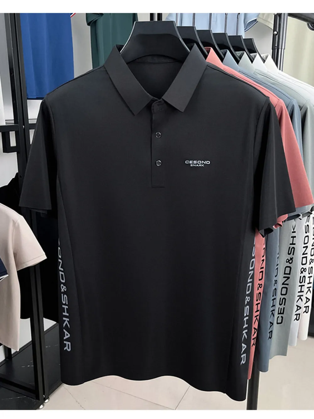 Men's Plus Size Letter Short Sleeve Polo, image 9