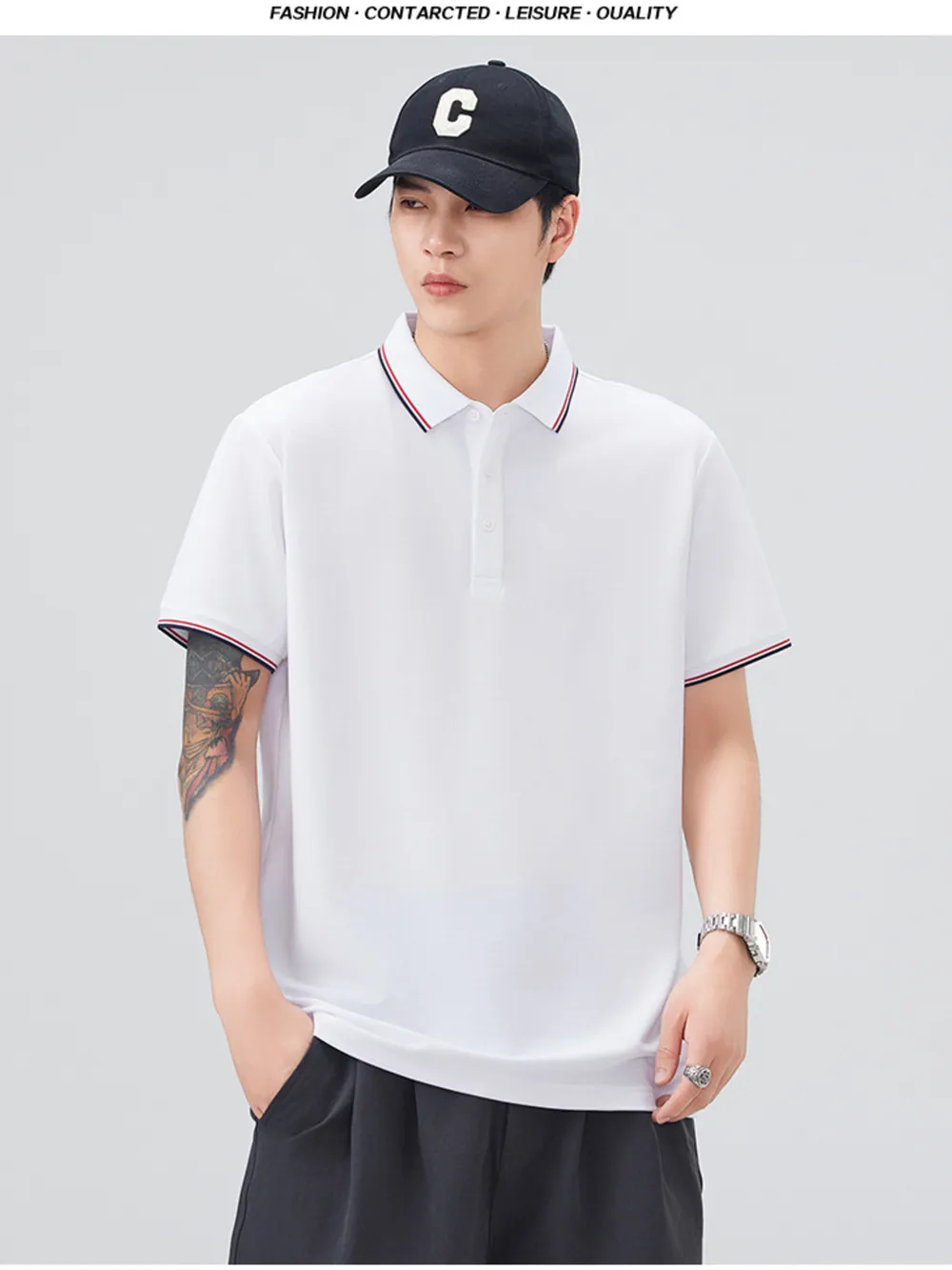 Men's Plus Size Button Detail Short Sleeve Polo, image 19