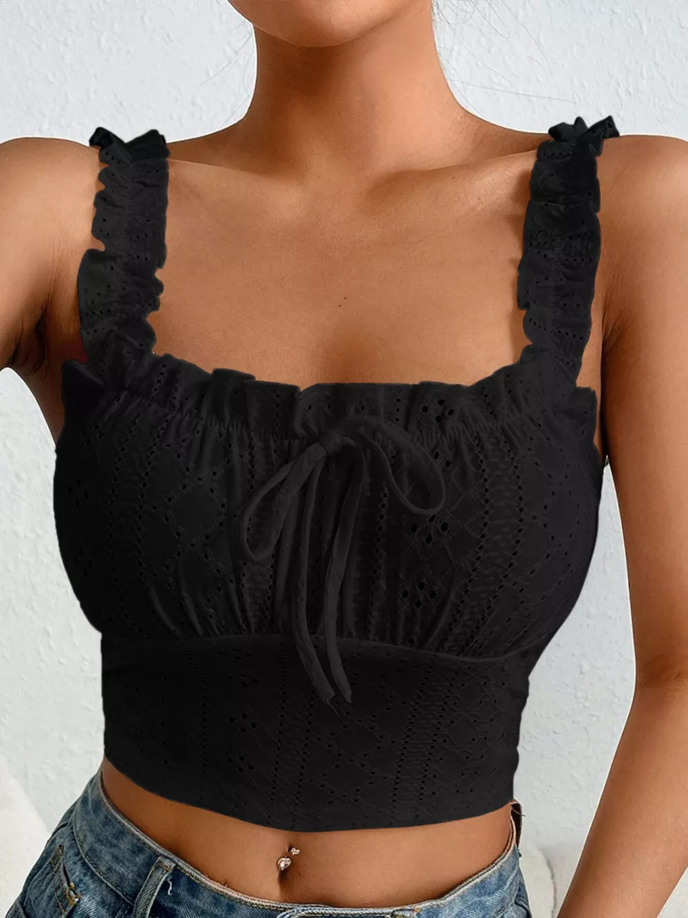 Eyelet Ruffle Strap Tie-Front Tank, image 5
